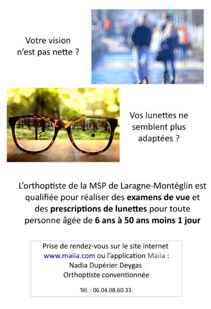Examens de vue et prescriptions de lunettes à la MSP de laragne-Montéglin