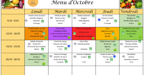 Menu Cantine Scolaire Octobre 2026